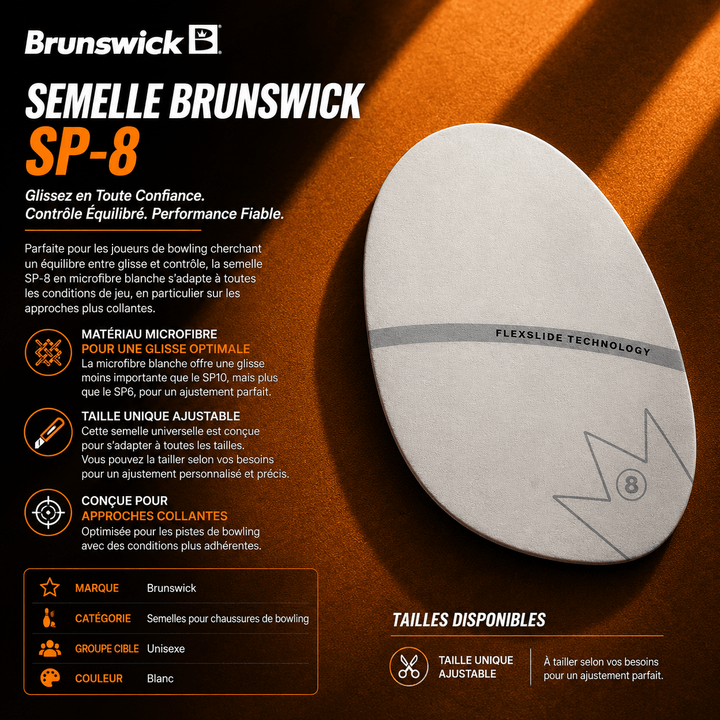 Brunswick SP-8 en Microfibre Blanche - Ajustable à Toutes les Tailles - Bowling Stars