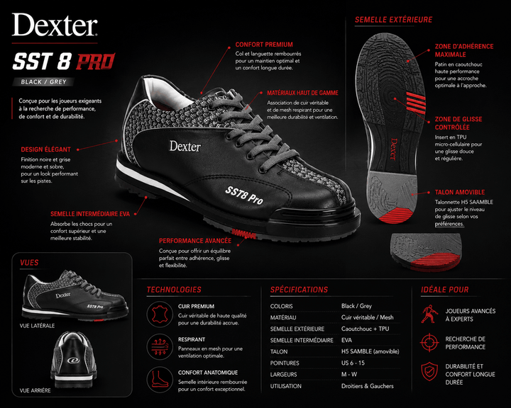 Chaussures de bowling Elite SST 8 Pro Noir/Gris - Bowling Stars